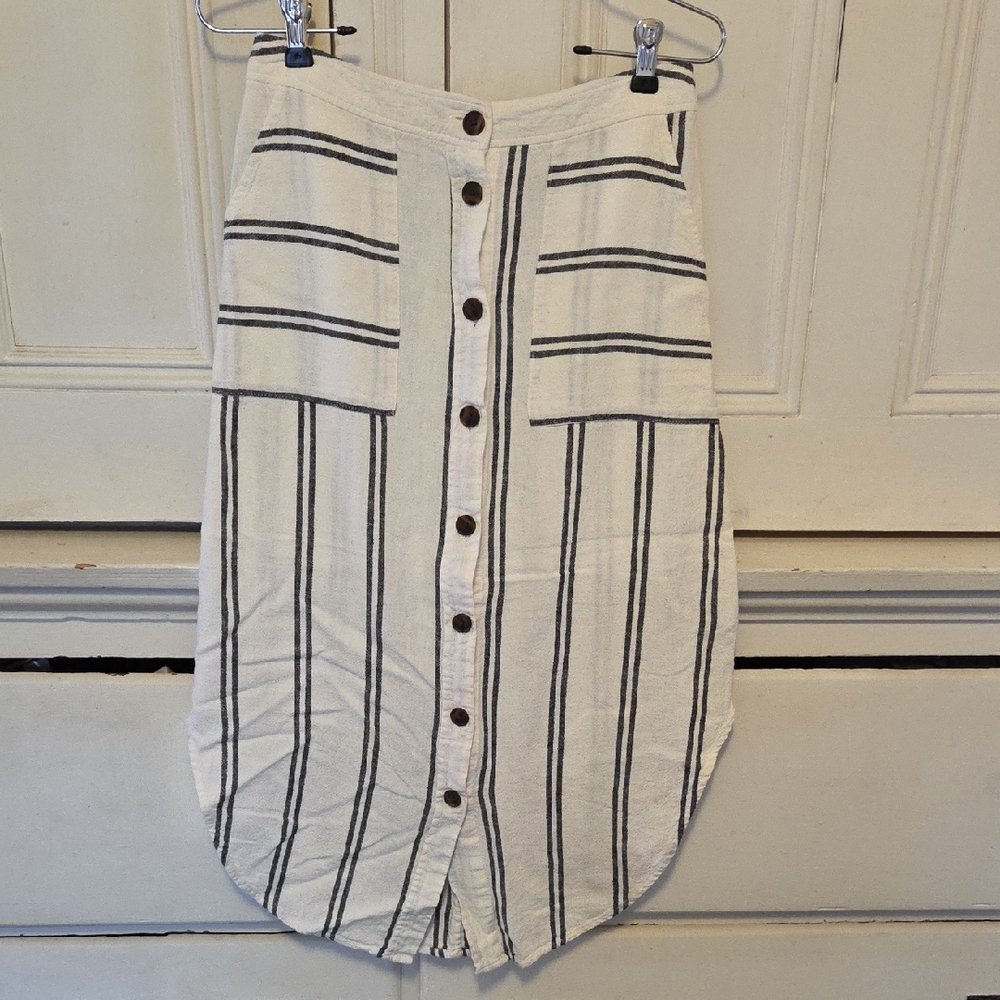 GAP White Midi Skirt with Black Stripes
